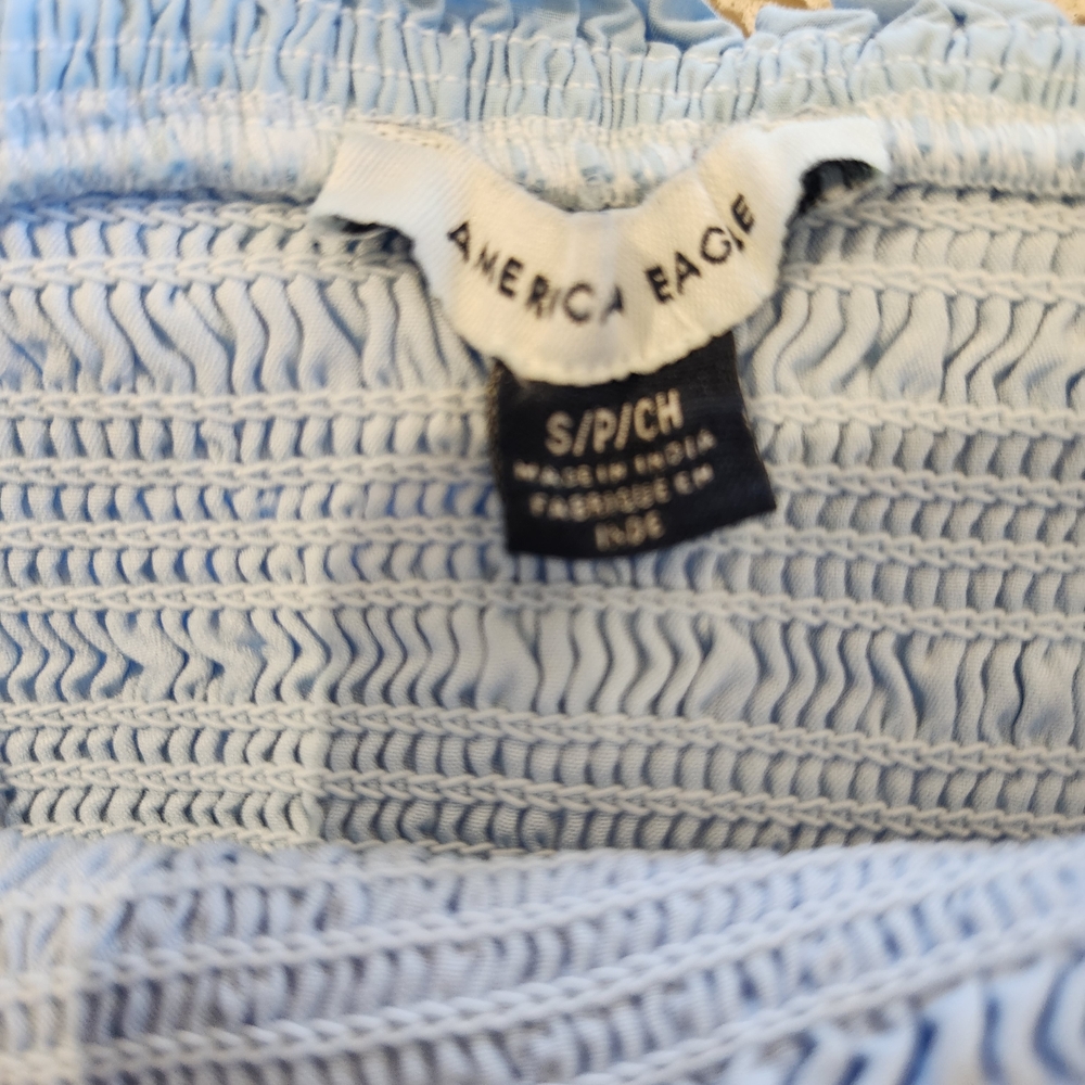 American Eagle Outfitters Light Blue Smocked Puff Sleeve Dress - Picture 3 of 3